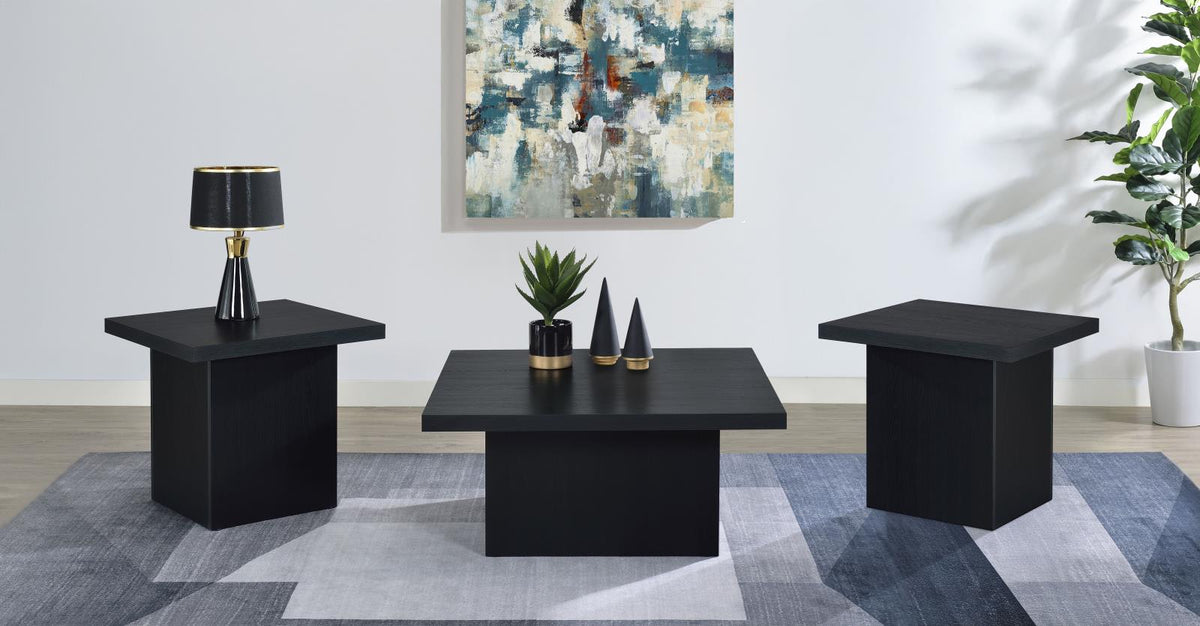 Devar Square Cocktail Coffee End Table Set Black