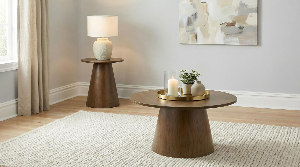 Franklin Round Pedestal Coffee Table Set Dark Brown