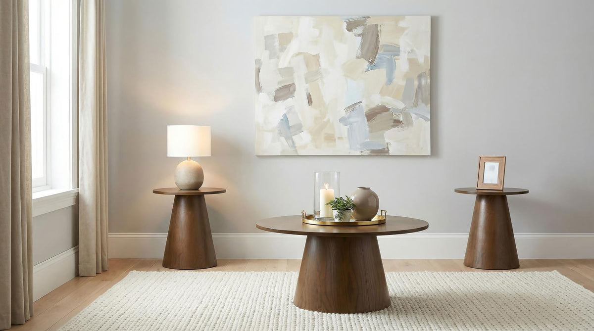 Franklin Round Pedestal Coffee Table Set Dark Brown