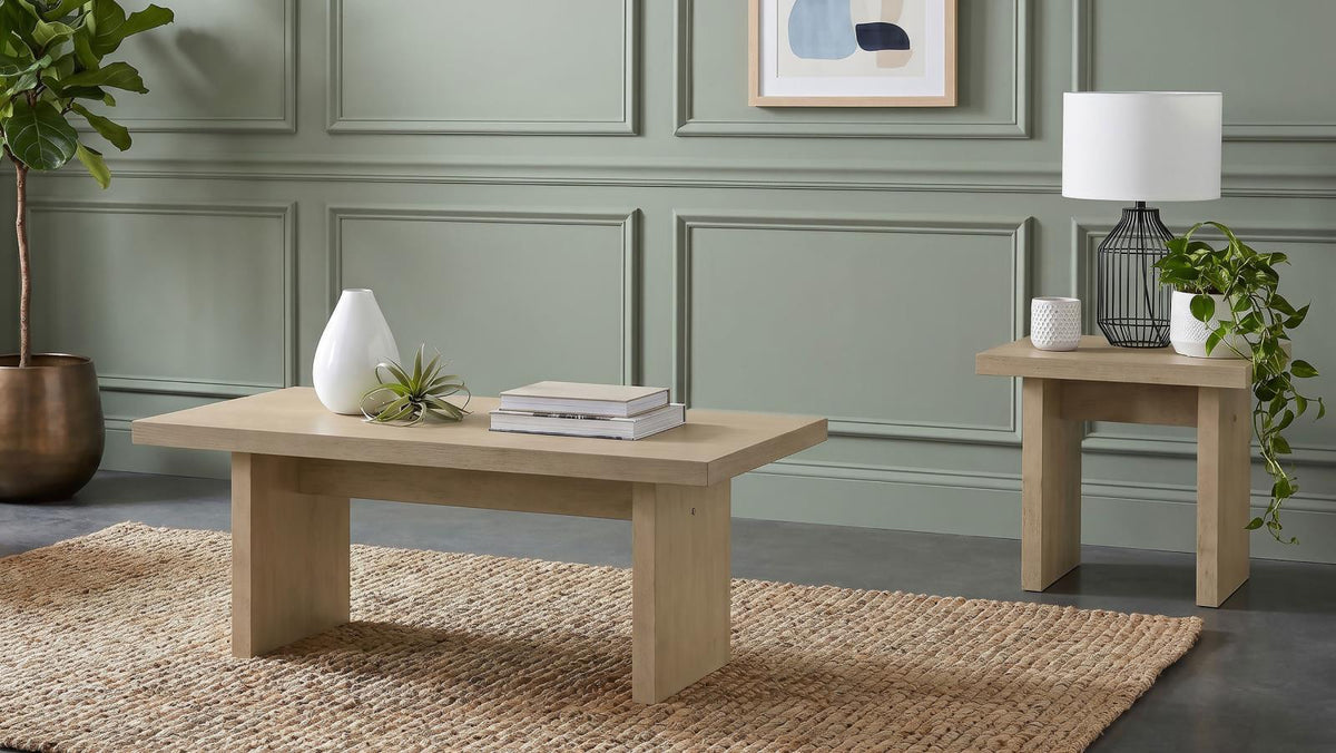 Decker Coffee and End Table Set Natural Oak