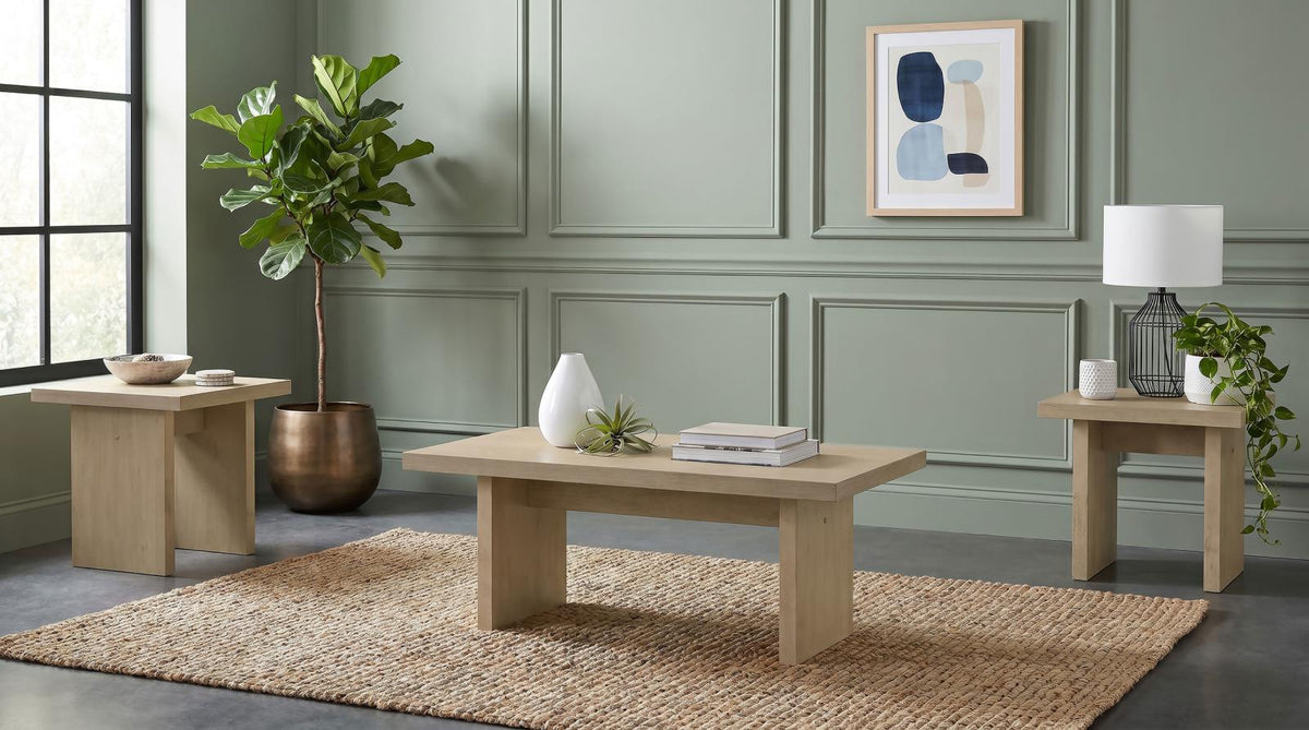 Decker Coffee and End Table Set Natural Oak
