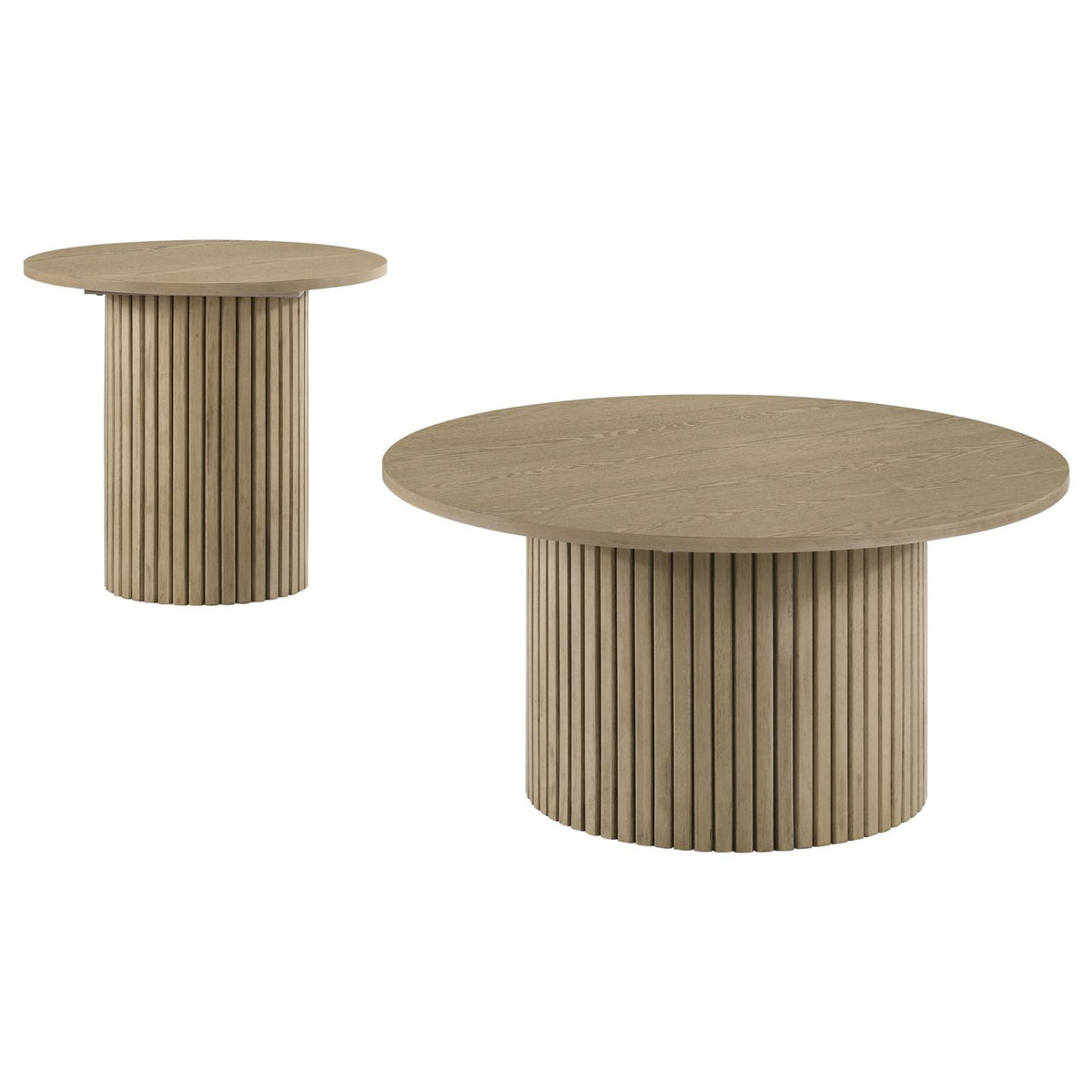 Hamlyn Round Fluted Coffee and End Table Set Natural Oak