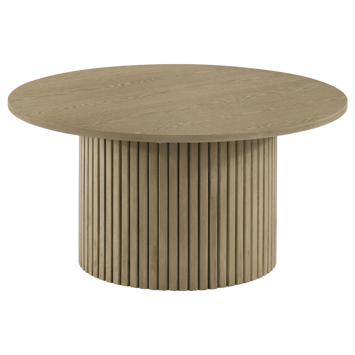 Hamlyn Round Fluted Coffee and End Table Set Natural Oak