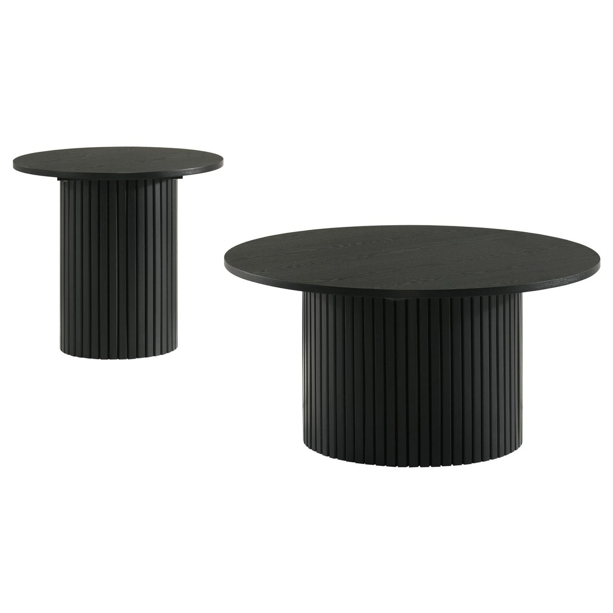 Hamlyn Round Fluted Coffee and End Table Set Black