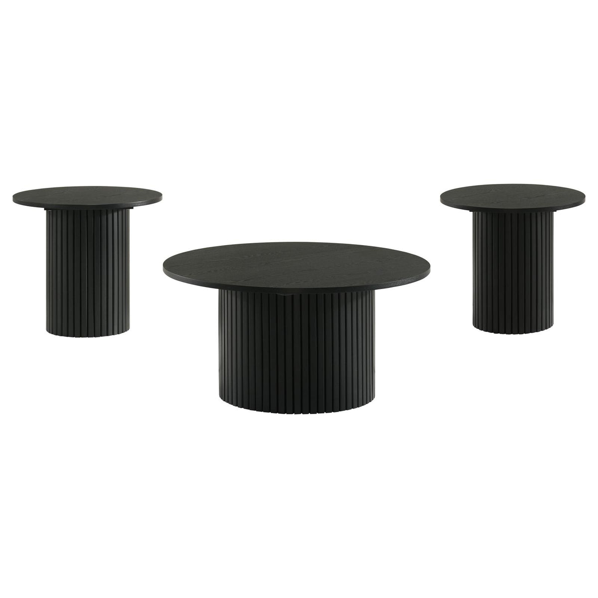 Hamlyn Round Fluted Coffee and End Table Set Black