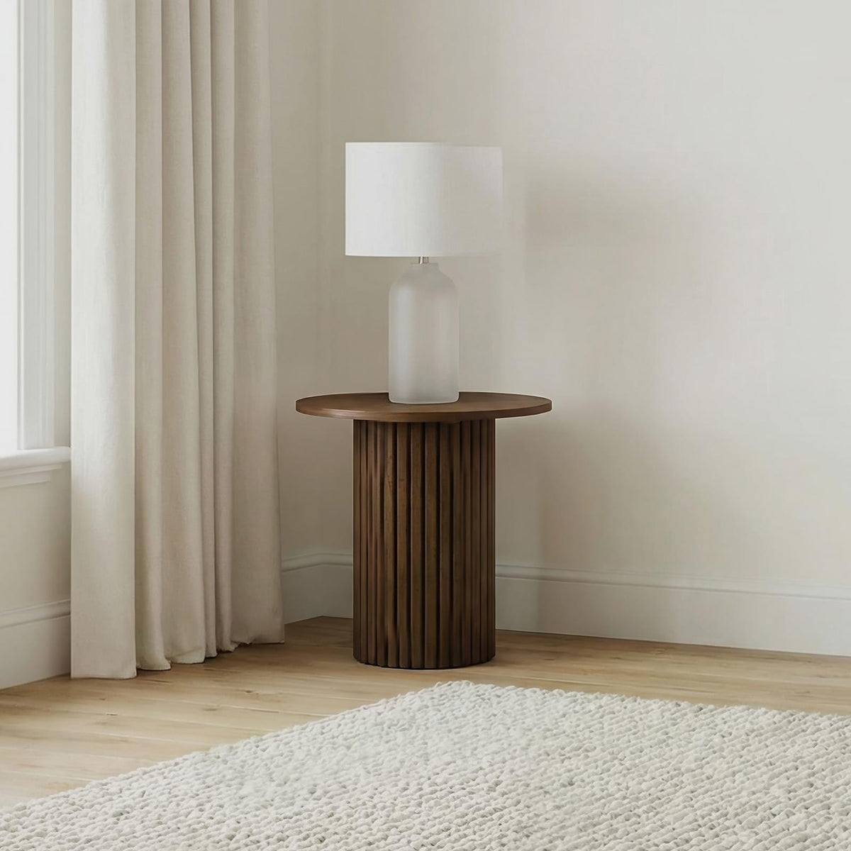 Hamlyn Round Fluted Occasional Side End Table Walnut