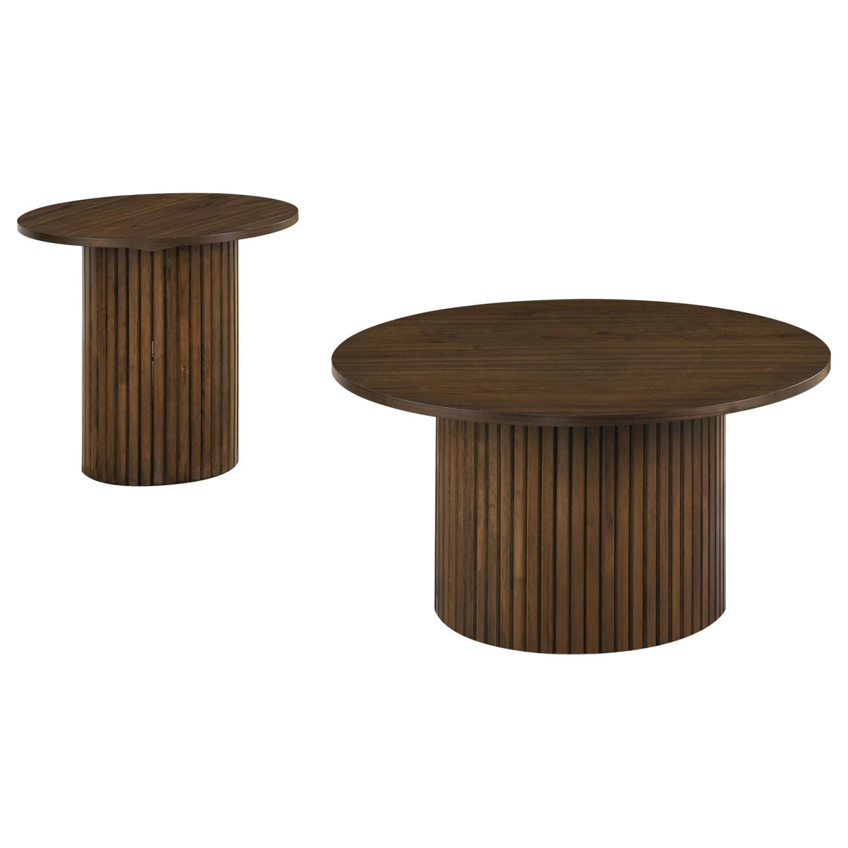 Hamlyn Round Fluted Coffee and End Table Set Walnut