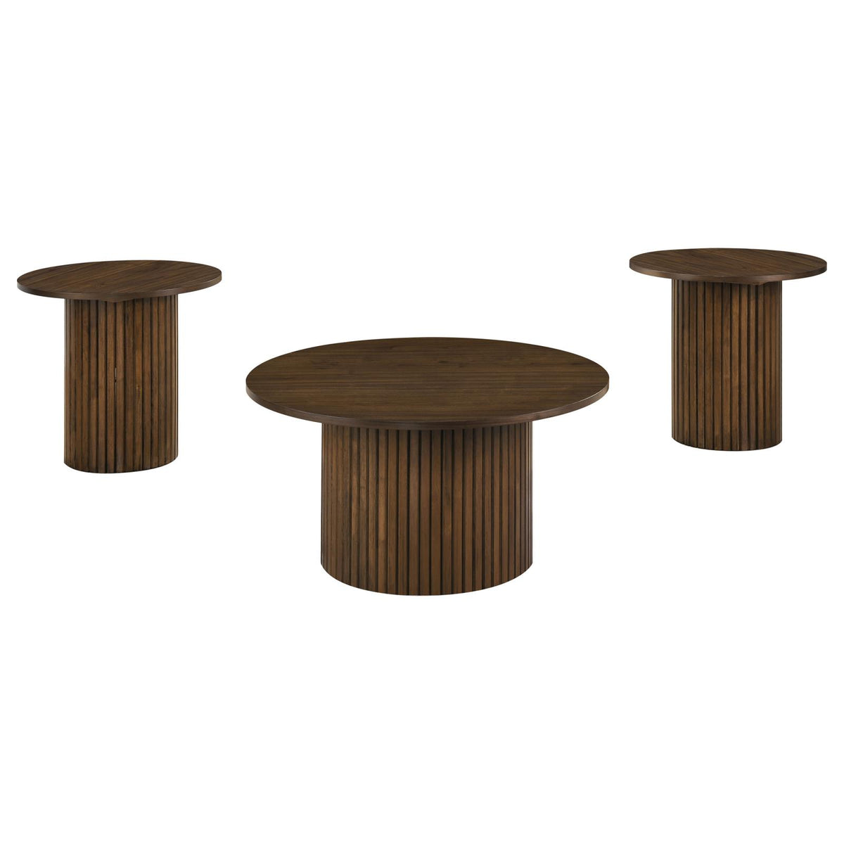 Hamlyn Round Fluted Coffee and End Table Set Walnut