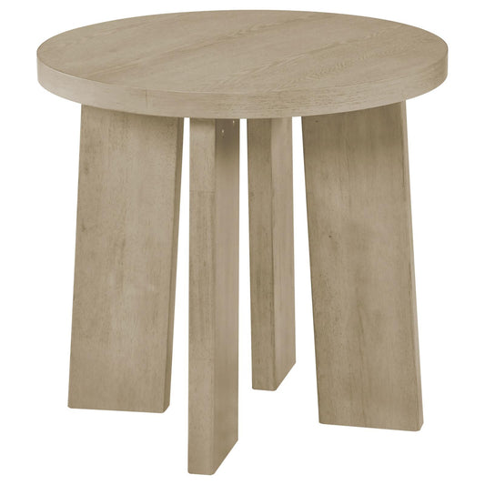 Strouse Contemporary Round End Table in Natural Oak