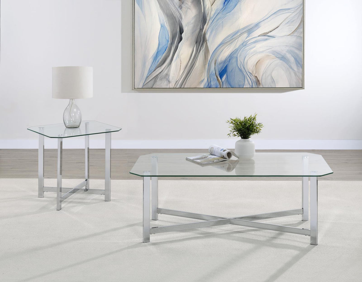 Cronin Tempered Glass Top Coffee Table Set Chrome