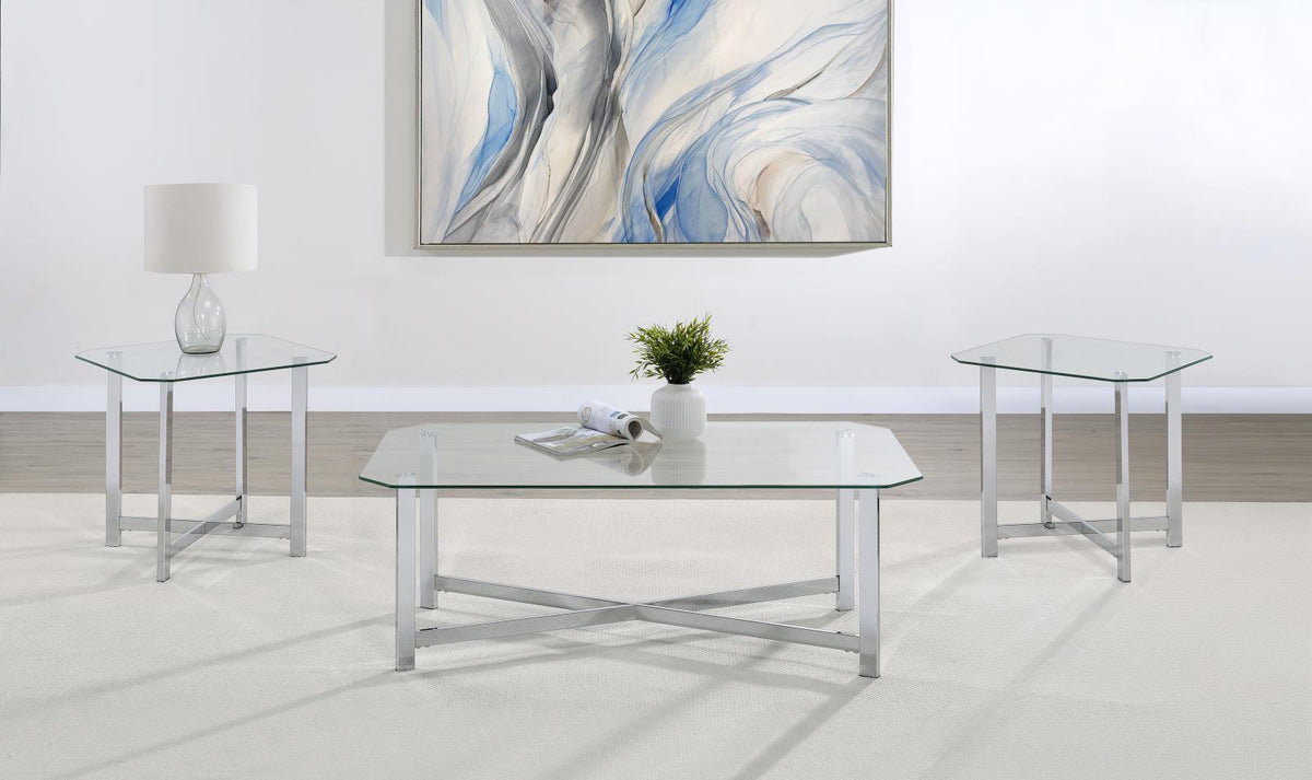 Cronin Tempered Glass Top Coffee Table Set Chrome