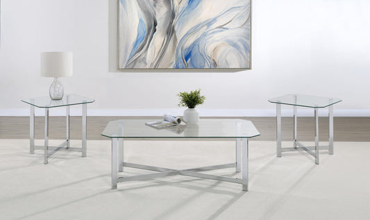 Cronin Tempered Glass Top Coffee Table Set Chrome