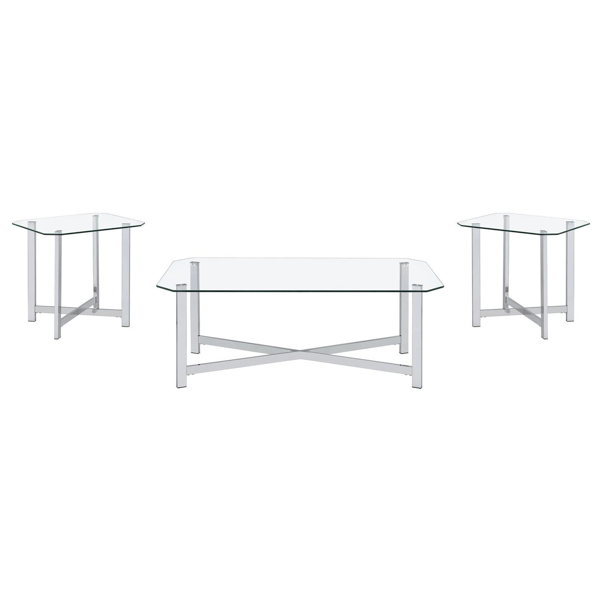 Cronin Tempered Glass Top Coffee Table Set Chrome