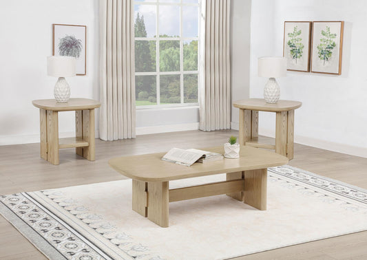 Kailani Coastal Coffee and End Table Set Beige Oak