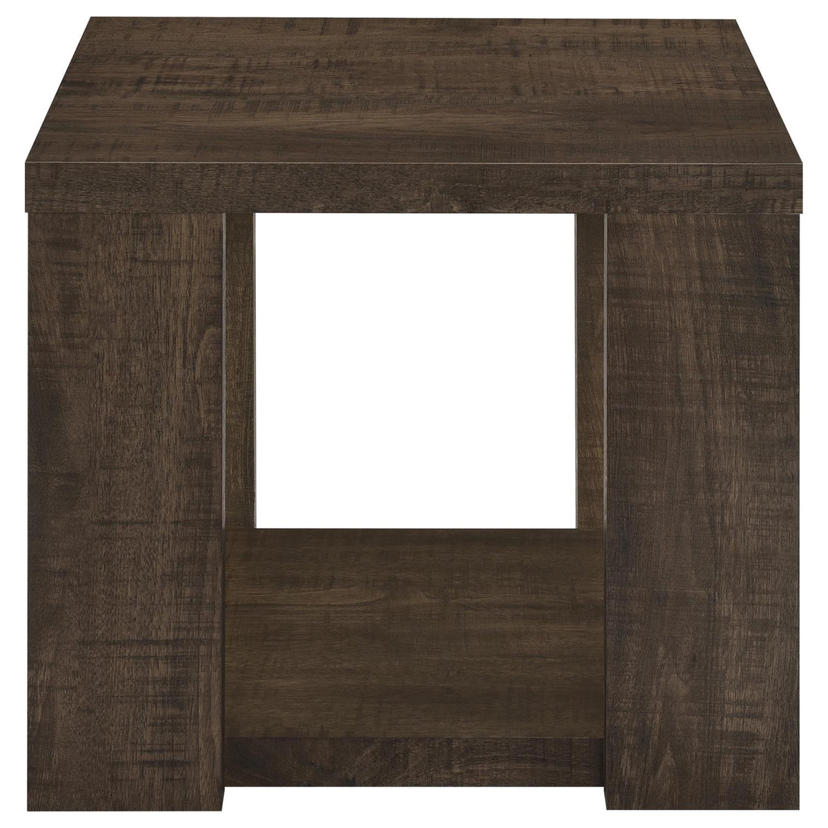 Pavone Transitional Square End Table with Lower Shelf Dark Rustic Mango