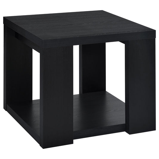 Pavone Transitional Square Storage End Table with Open Lower Shelf Black