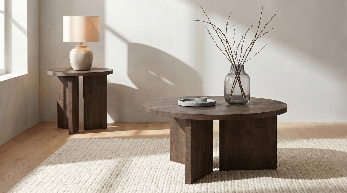 Aragon 3-Piece Round Coffee and End Table Set Dark Rustic Mango