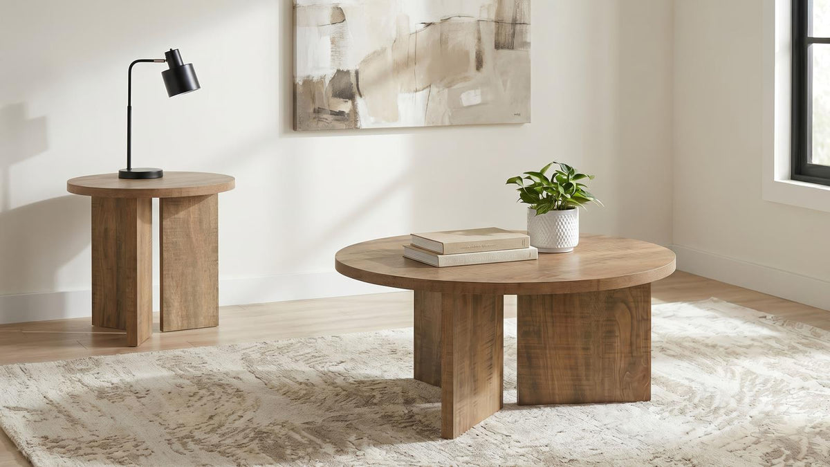 Aragon 3-Piece Round Coffee and End Table Set Mango