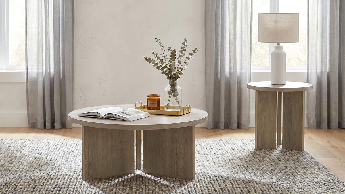 Aragon 3-Piece Round Coffee and End Table Set Latte