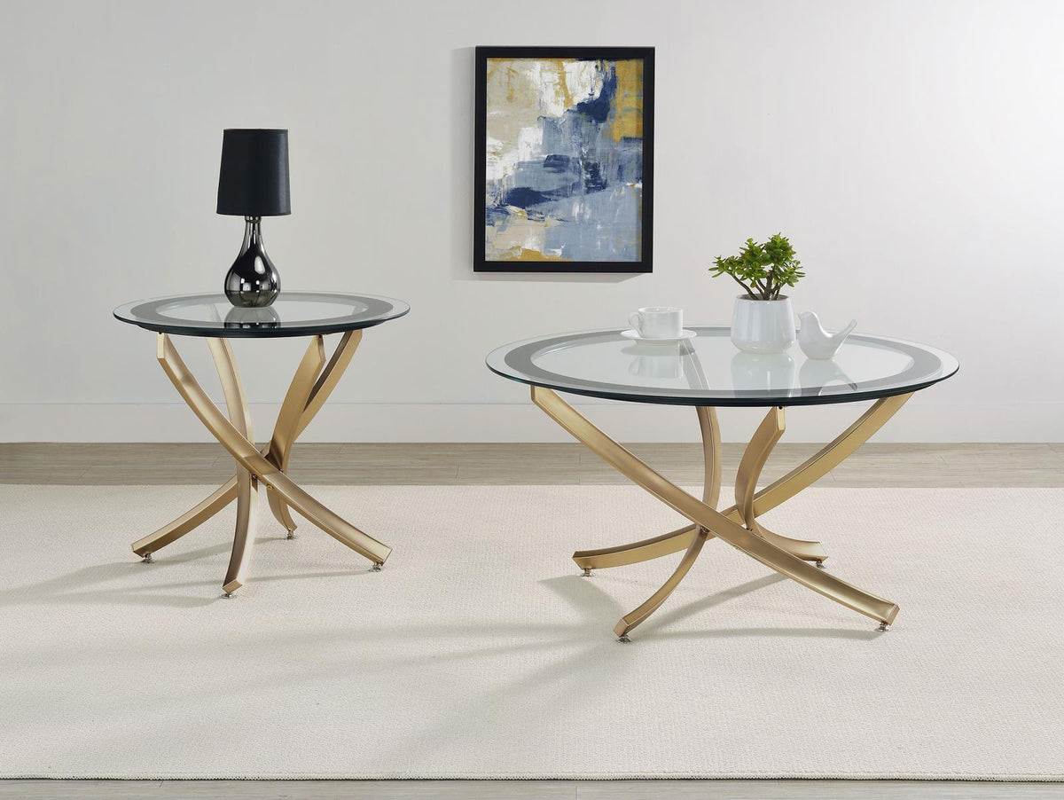 Brooke Round Coffee and End Table Set Rose Brass