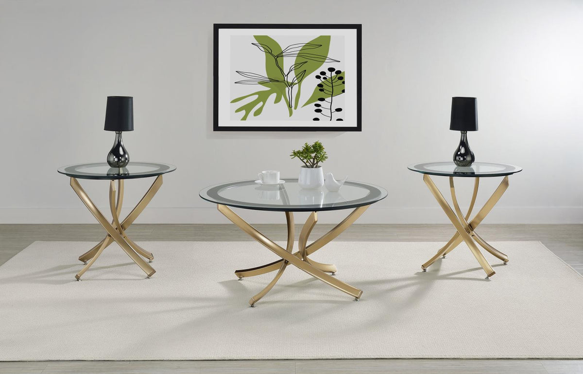 Brooke Round Coffee and End Table Set Rose Brass