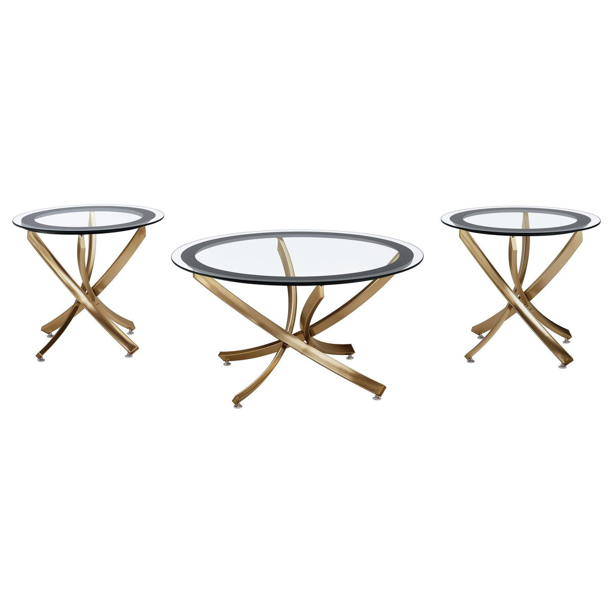 Brooke Round Coffee and End Table Set Rose Brass