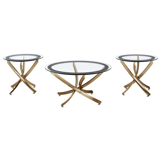 Brooke Round Coffee and End Table Set Rose Brass