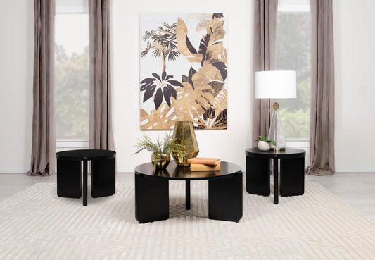 Cordova Solid Wood Coffee and End Table Set Black