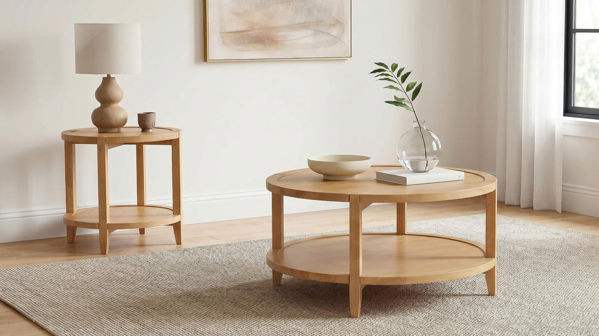 Camillo Round Coffee and End Table Set Maple