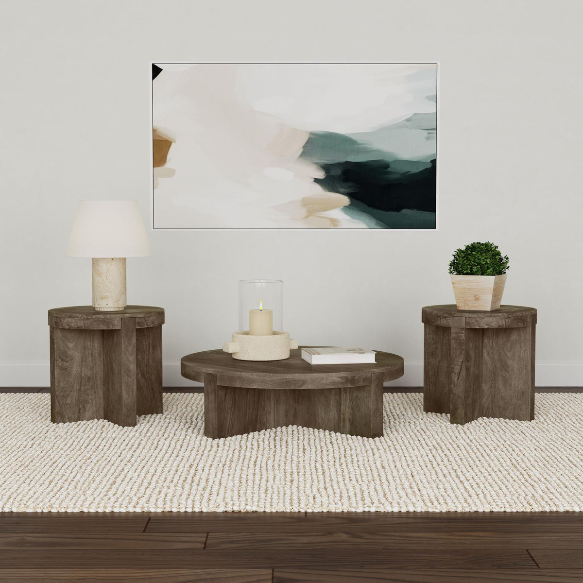 Kinkaid Solid Wood Coffee and End Table Set Brown