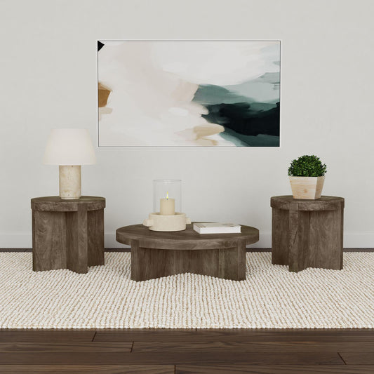 Kinkaid Solid Wood Coffee and End Table Set Brown