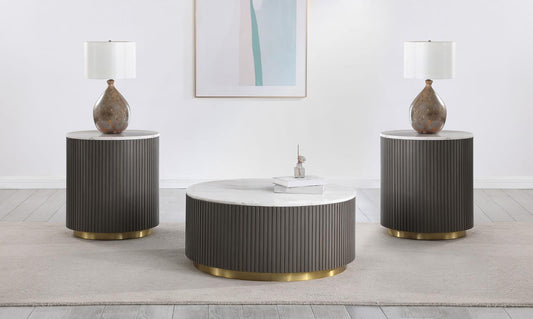 Jason Round White Marble Coffee Table Set Charcoal
