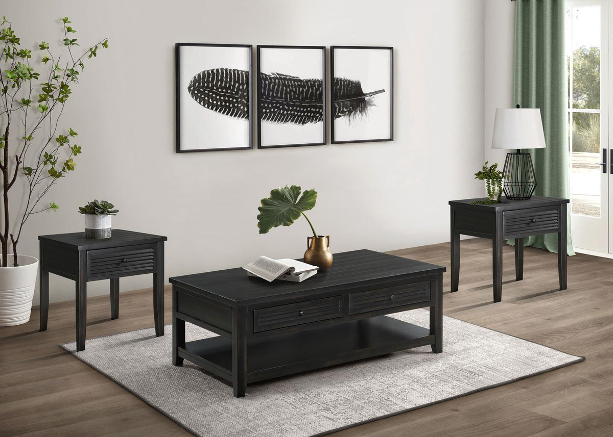 Concord Coffee and End Table Set Distressed Java