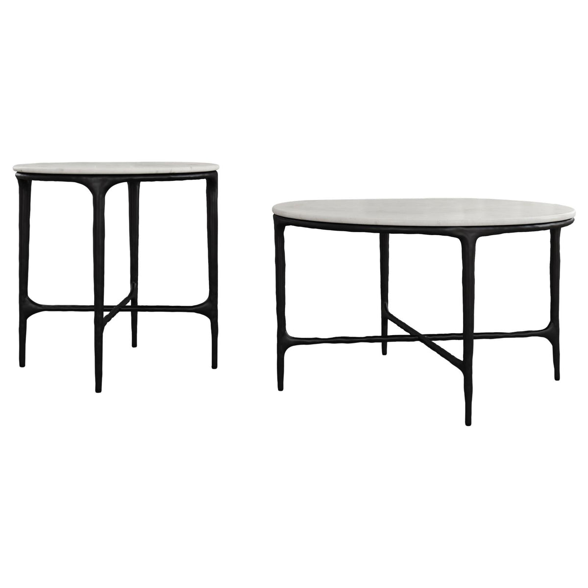 Hermas Round Marble Coffee and End Table Set White