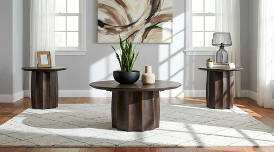 Cayenne Solid Mango Wood Coffee Table Set Walnut