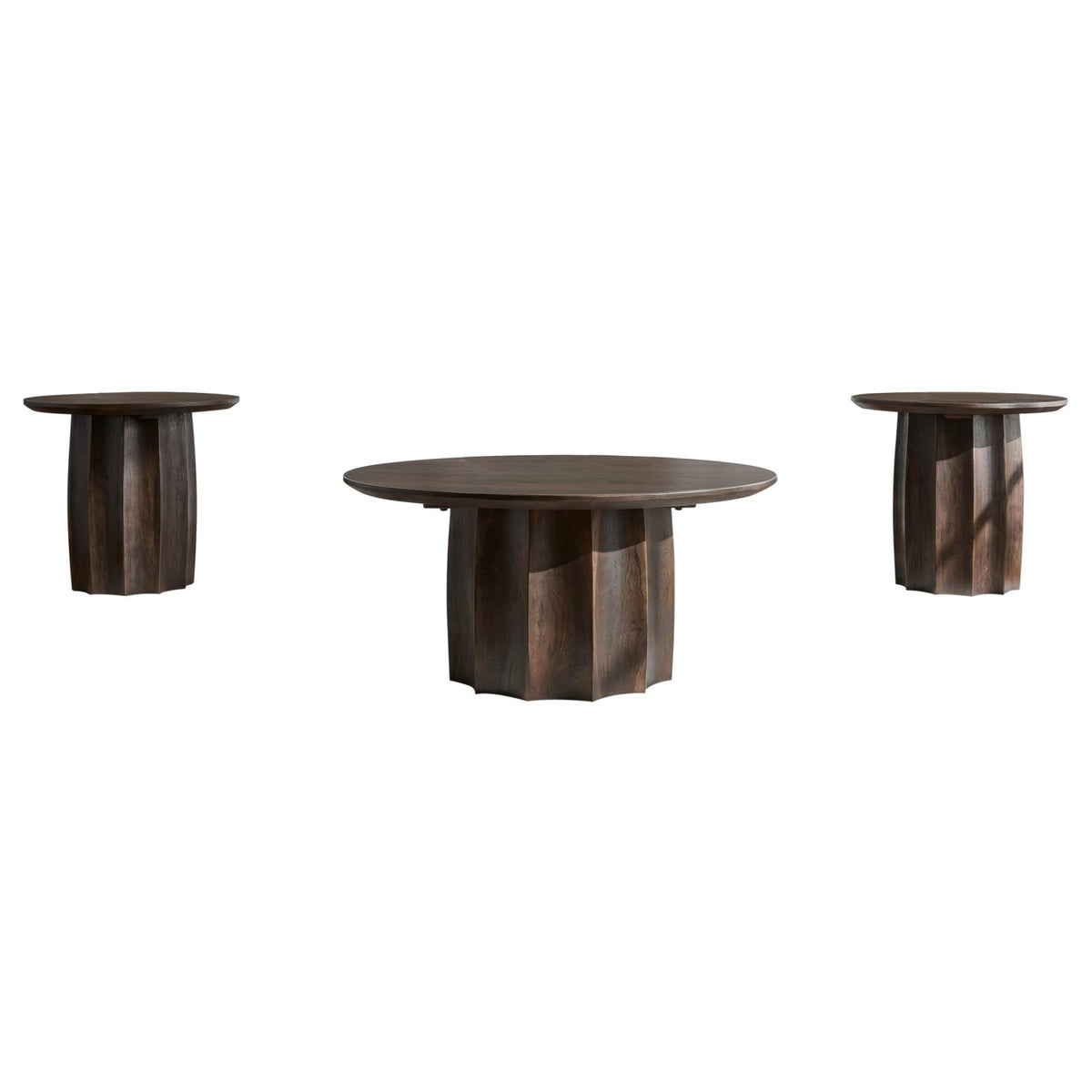 Cayenne Solid Mango Wood Coffee Table Set Walnut