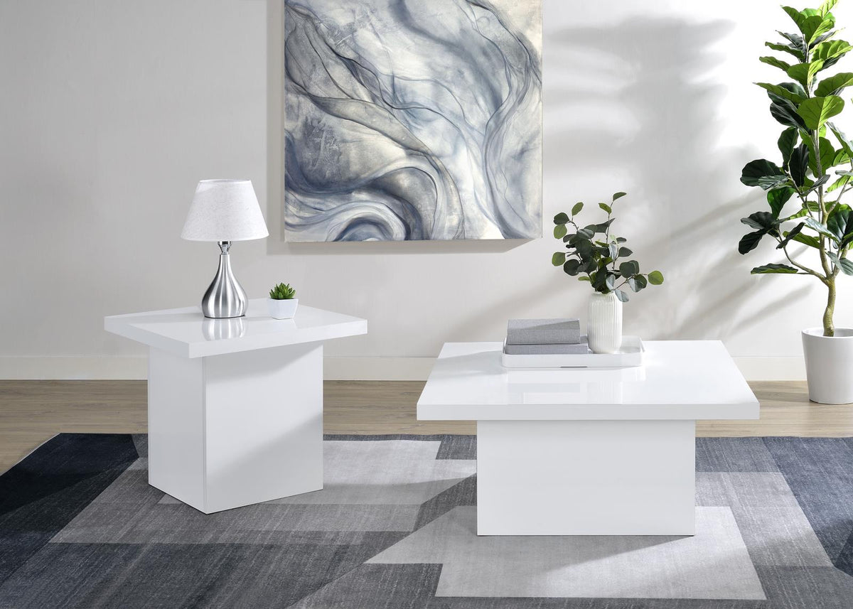 Devar Square Coffee End Table Set White High Gloss