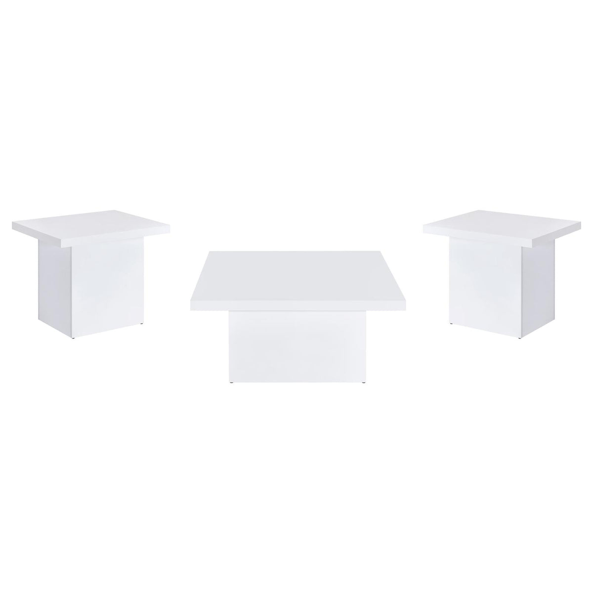 Devar Square Coffee End Table Set White High Gloss
