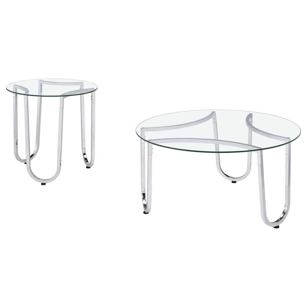 Beller Round Tempered Glass Top Coffee Table Set Chrome