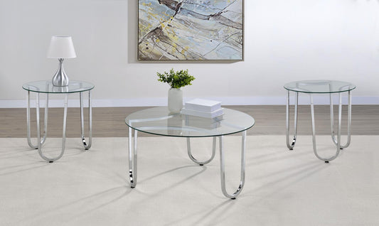 Beller Round Tempered Glass Top Coffee Table Set Chrome