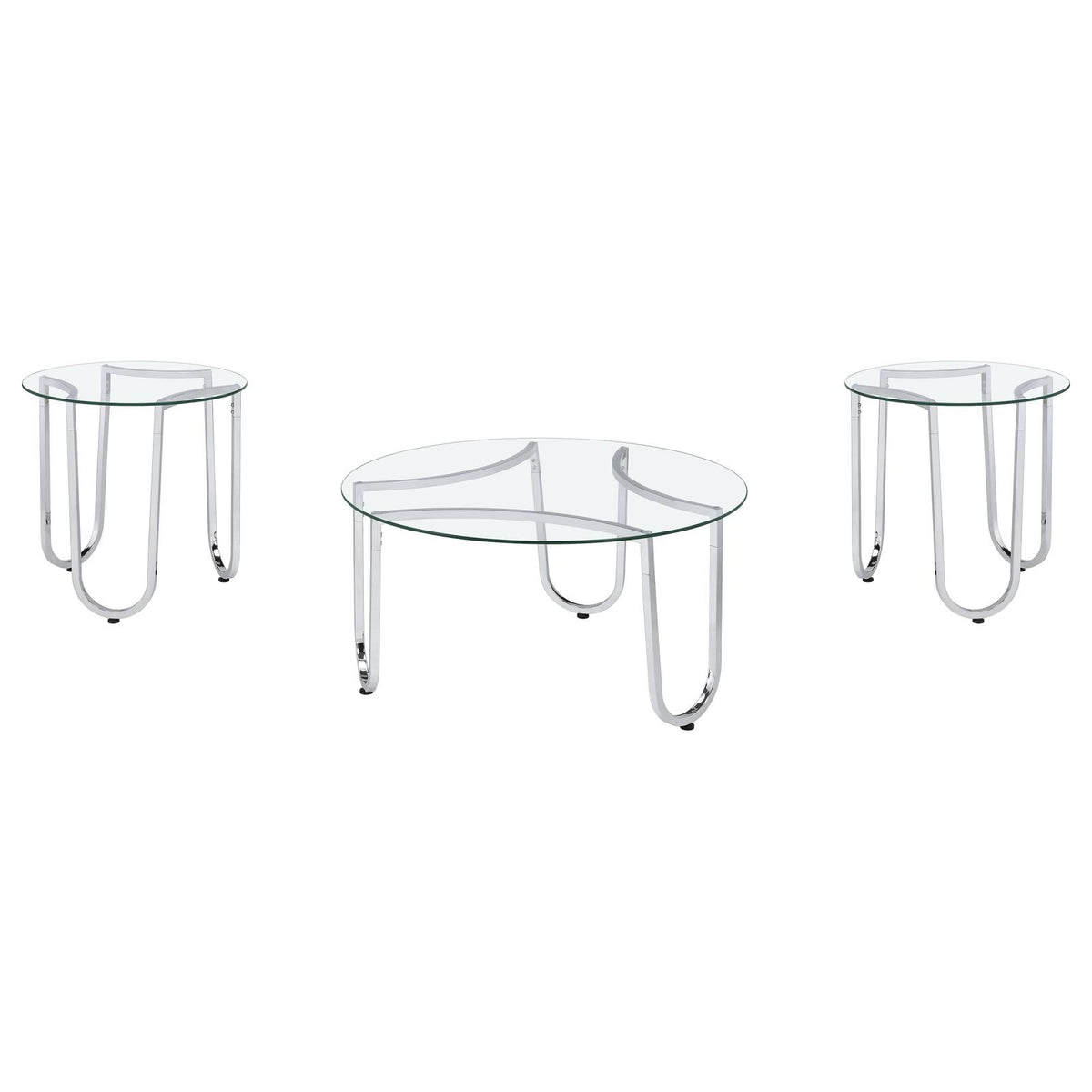 Beller Round Tempered Glass Top Coffee Table Set Chrome