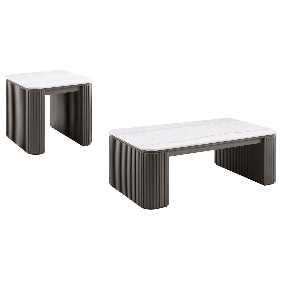 Lior 3-Piece Rectangular Marble Top Coffee and End Table Set Charcoal