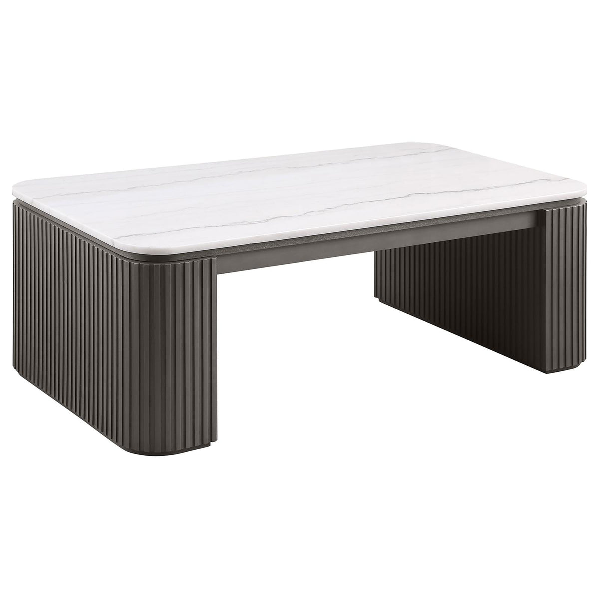 Lior 3-Piece Rectangular Marble Top Coffee and End Table Set Charcoal