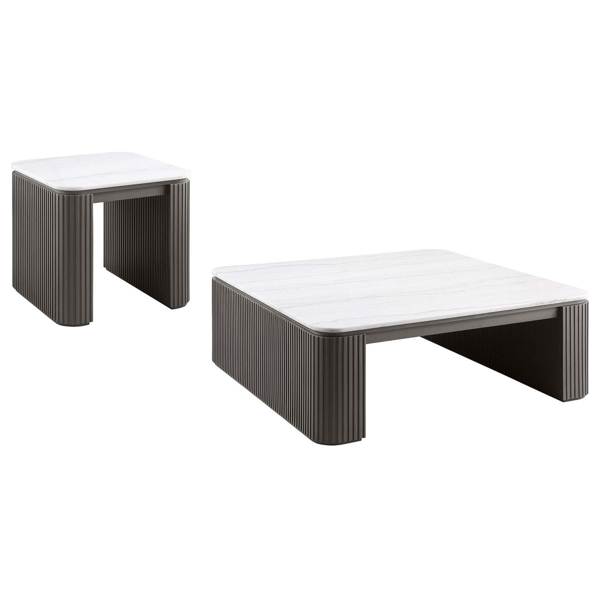 Lior 3-Piece Square Marble Top Coffee and End Table Set Charcoal