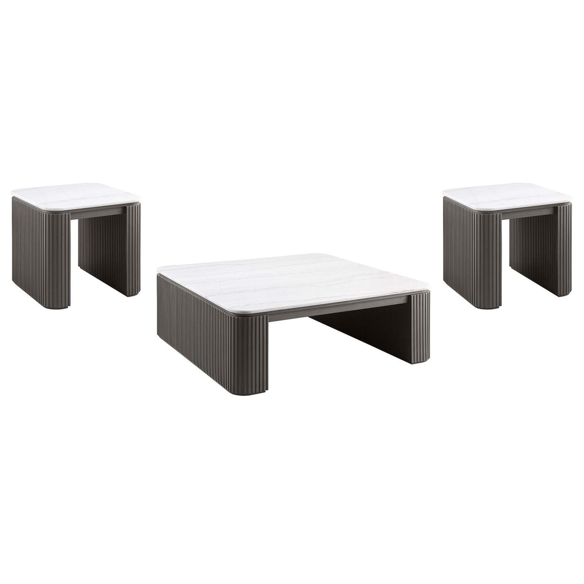 Lior 3-Piece Square Marble Top Coffee and End Table Set Charcoal