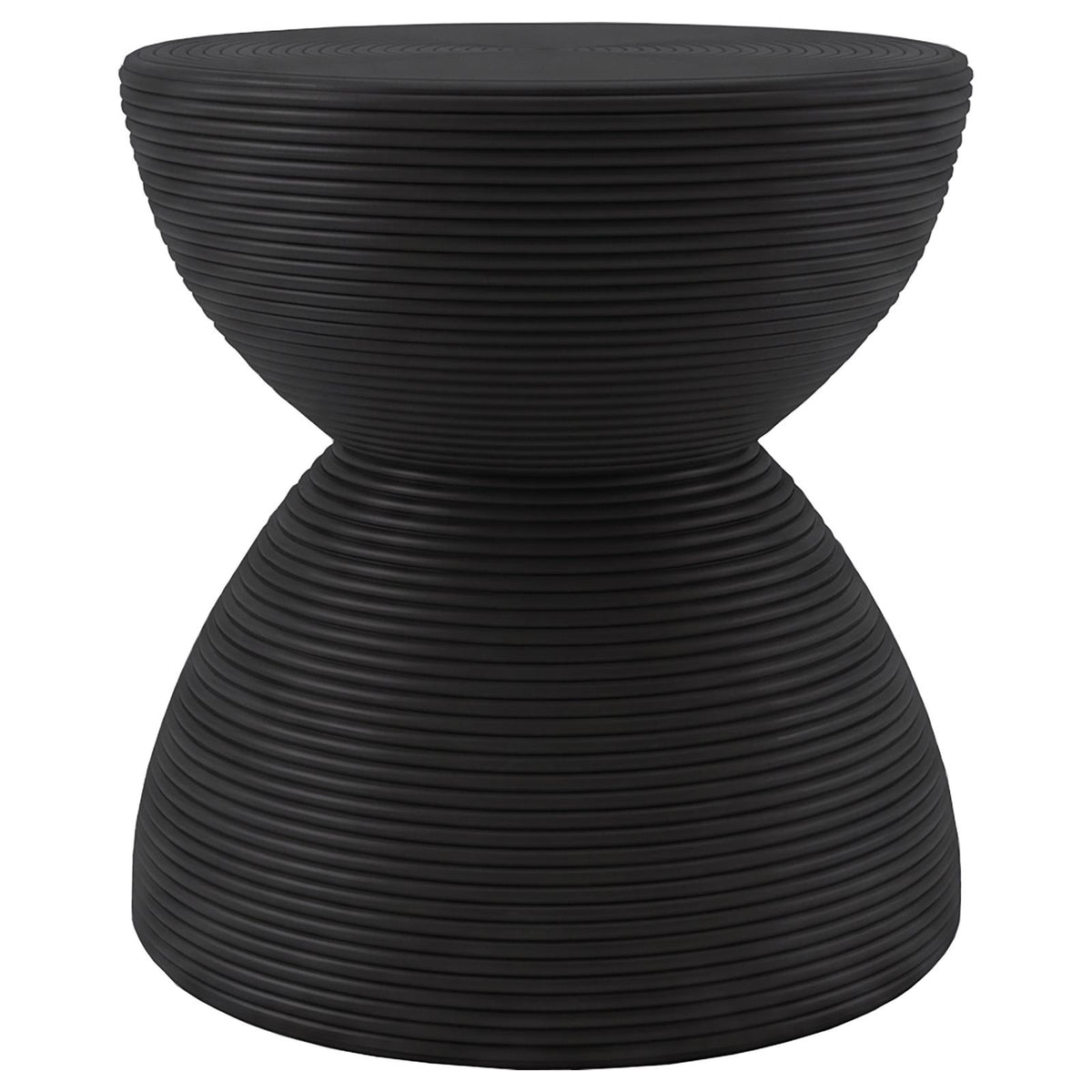 Macedo Round Ribbed Rattan Drum End Table Black