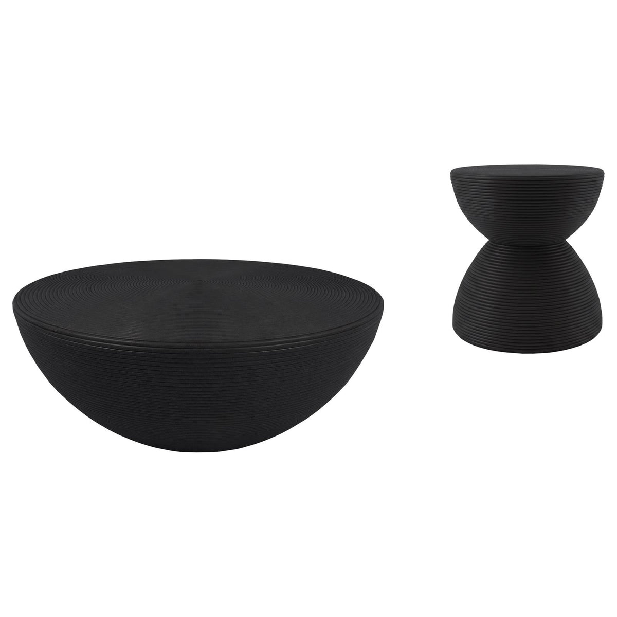 Macedo 3-Piece Transitional Round Rattan Coffee and End Table Set Black