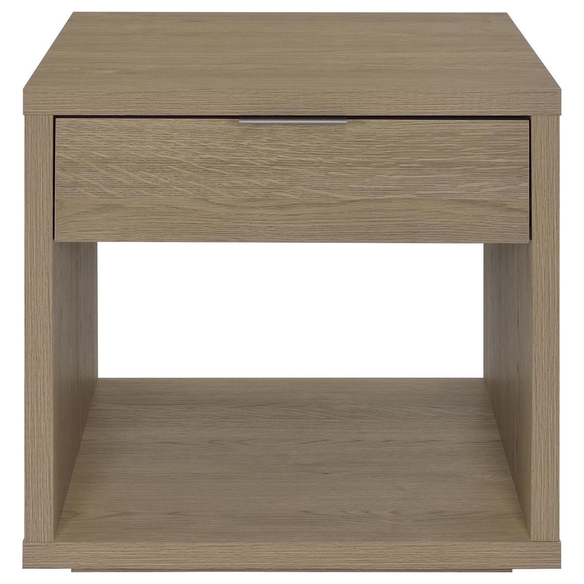 Ingram Square End Table with Drawer and Open Shelf Latte
