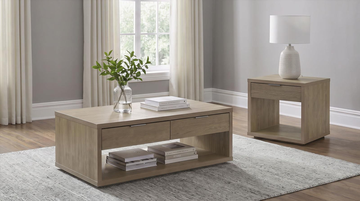 Ingram 3-Piece Coffee and End Table Set with Storage Latte