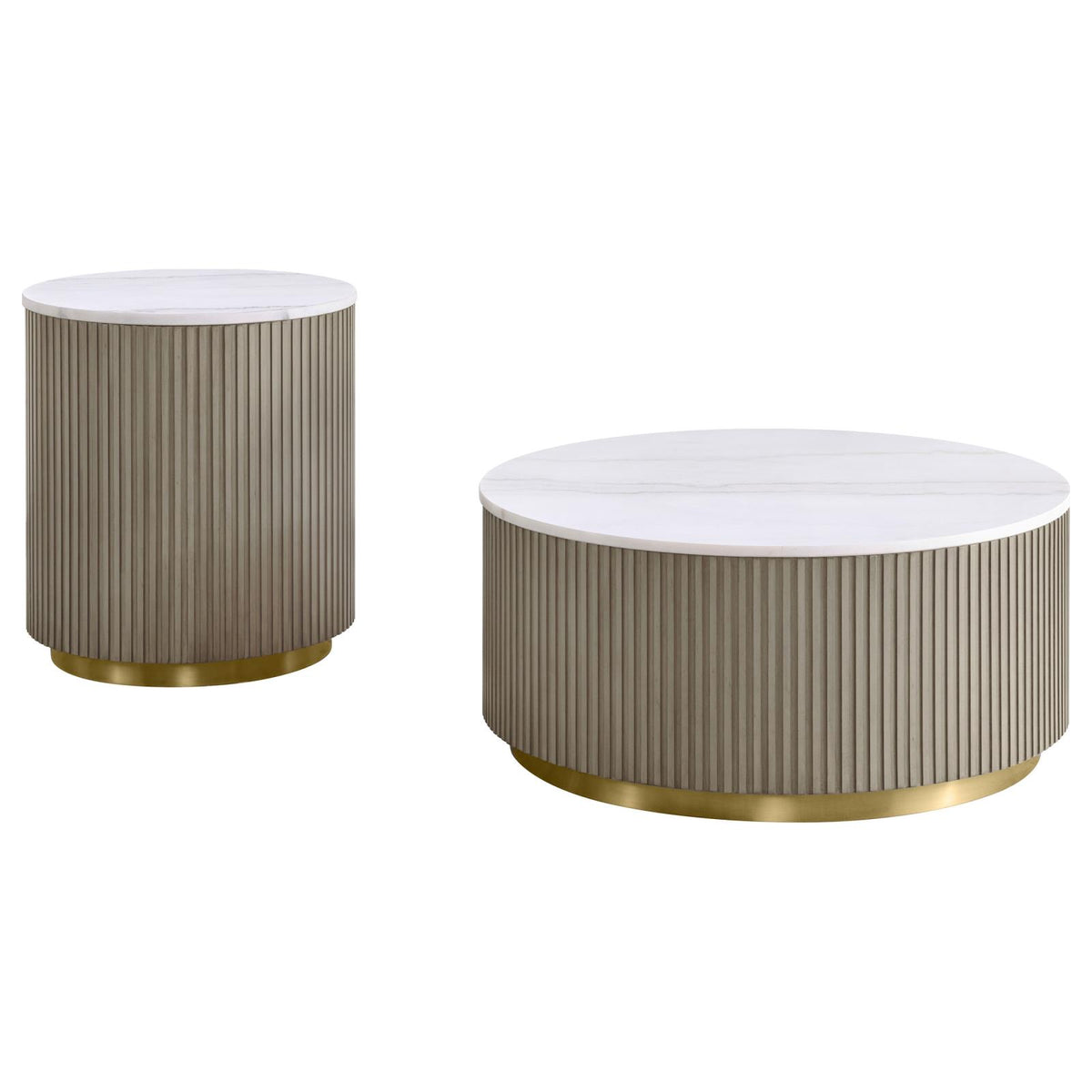 Jason Round White Marble Coffee Table Set Greige